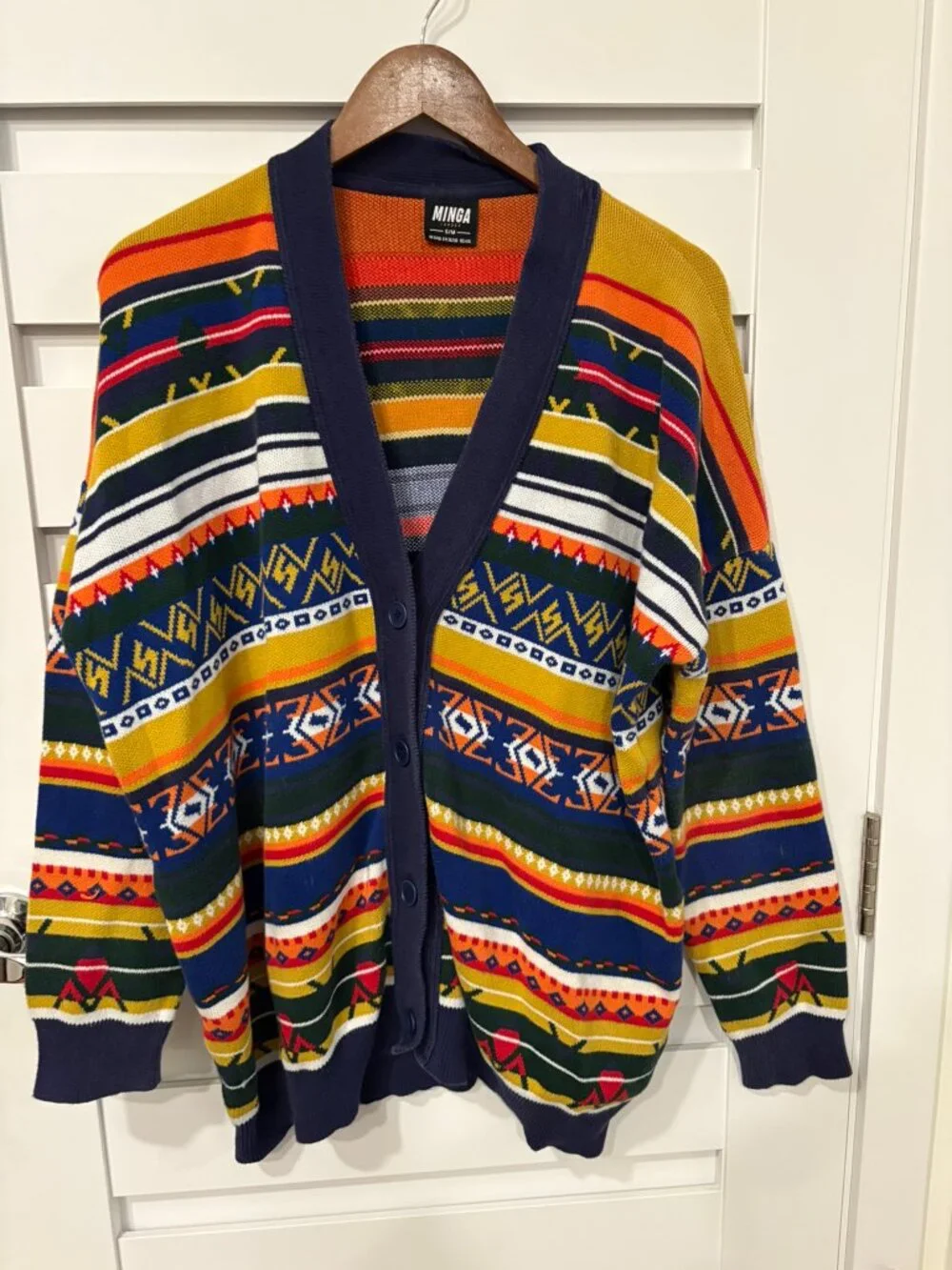 Minga London Geometric Jacquard Cotton Cardigan Multicolor Oversized M